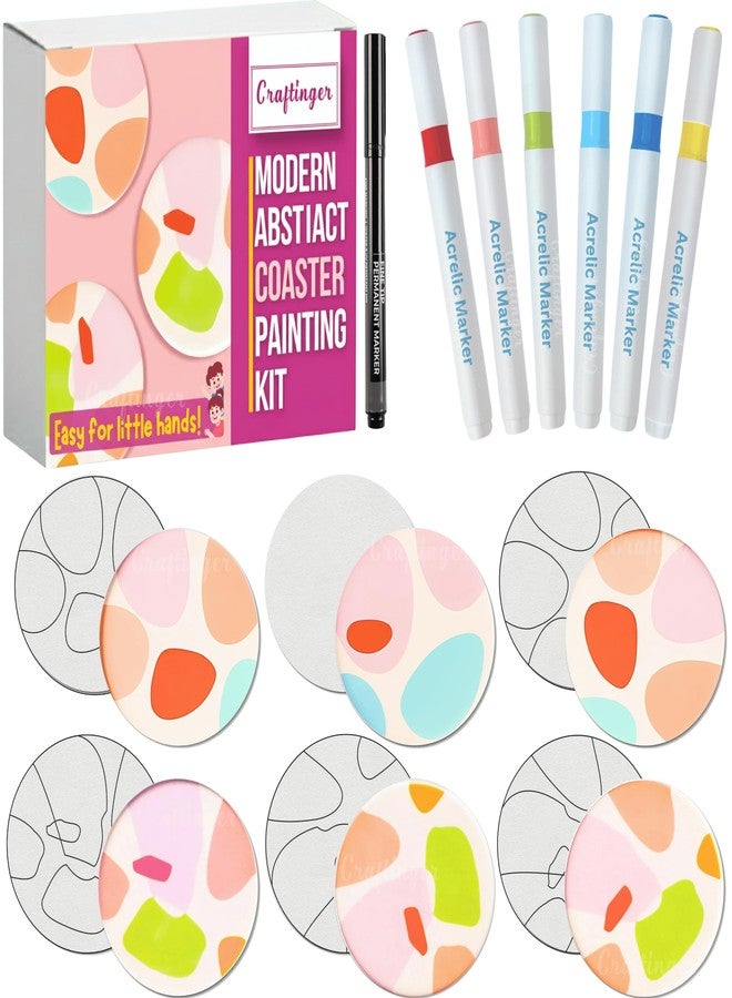 Craftinger Modern Abstract Coaster Painting Kit for Kids & Adults | 6 Pre-Marked Coasters with 6 Acrylic Markers | DIY Art & Craft Set | Fun & Creative Activity for Children Gift for Boys & Girls, Home, Office, Activity, Coloring Tea Cup Table Birthday Kitchen - Image 1